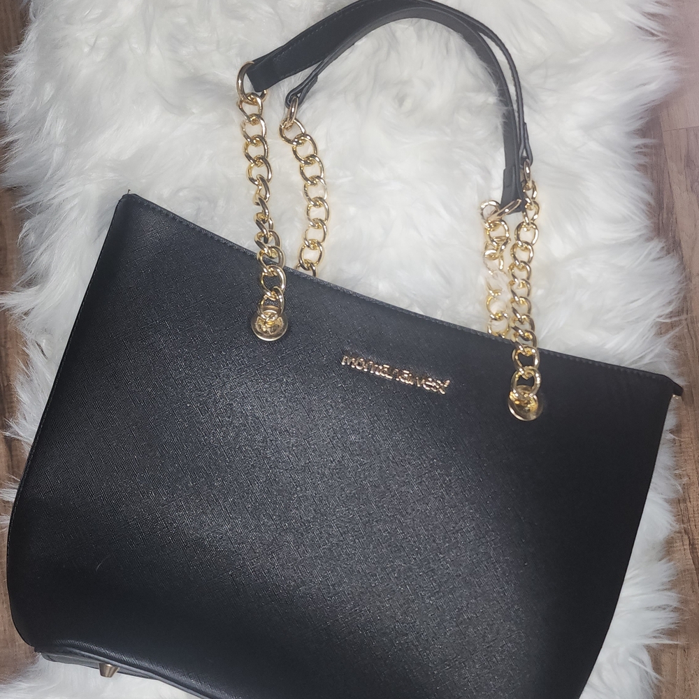 Montana West Black and Gold Tote with Luxurious Chain Handles